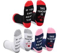 SATINIOR 3 Pairs Funny Teacher Socks Christmas Gifts for Women Men Unisex If You Can Read This Teacher Is off Duty Novelty Thanks Crew Socks