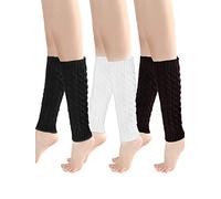 SATINIOR 3 Pairs Knitted Crochet Leg Warmers Women's Cable Knit Leg Warmers Winter Sock (Black, White and Gray)