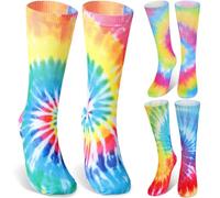 SATINIOR 3 Pairs Tie Dye Socks Unisex Casual Pattern Long Socks Soccer Softball Basketball Socks Colorful Tie Dye Tube Socks Novelty Funny Athletic Socks for Women Men Youth, Rainbow Color, One Size