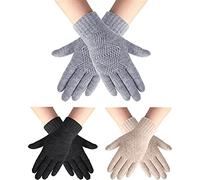 SATINIOR 3 Pairs Women Winter Gloves Thick Touchscreen Gloves Warm Cable Knit Texting Glove Thermal Elastic Cuff Gloves, Multicolor, about 8.3 x 3 inches
