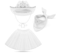 SATINIOR 3 Pcs White Cowgirl Hat with Bandana and Skirt Set for Women Crown Tiara Toddler Cowboy Hat Theme Party Adult Costume