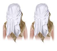 SATINIOR 35 Inch Silk Head Scarf 2 Pcs Large Square Neck Scarf Sleeping Hair Wrapping Satin Scarf for Women (Beige)