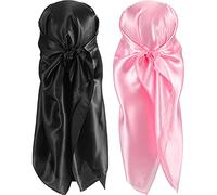 SATINIOR 35 Inch Silk Head Scarf 2 Pcs Large Square Neck Scarf Sleeping Hair Wrapping Satin Scarf for Women (Pink, Black)
