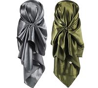 SATINIOR 35 Inch Silk Head Scarf 2 Pcs Large Square Neck Scarf Sleeping Hair Wrapping Satin Scarf for Women (Dark Grey, Olive)