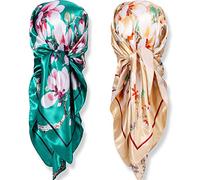 SATINIOR 35 Inch Silky Head Scarf 2 Pcs Large Square Neck Scarf Sleeping Hair Wrapping Satin Bandana for Women, Elegant Color, One Size