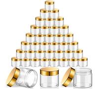 SATINIOR 36 Pieces Plastic Jars with Lids Round Leak Proof Airtight Container Cosmetic Small Empty Jars for Lotions Ointments Travel Toiletries Creams Make up Storage(2 oz,Gold)