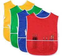 SATINIOR 4 Pack Kids Apron Waterproof Childrens Aprons for Painting | Red, Green, Royal Blue and Gold, Art Smock for Toddler Cooking Handwork Activity