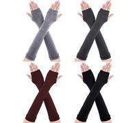 SATINIOR 4 Pairs Long Fingerless Gloves Warmer Thumbhole Elbow Length Gloves for Women (Color Set 2)