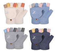 SATINIOR 4 Pairs Women Fingerless Gloves Winter Flip Gloves Warm Knitted Convertible Mittens Thick Fingerless Mittens with Mittens Cover Rainbow Convertible Gloves for Women