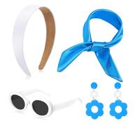 SATINIOR 4 Pcs 60s 70s Women Hippie Disco Costume Accessories Set Headband Dangle Earrings Sunglasses Silk Scarf (White, Blue)