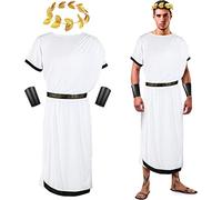 SATINIOR 4 Pcs Greek Men Toga Costume Greek God Costume Halloween Adult Roman Costume with Leaf Laurel Wreath Wristband(X-Large)