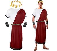 SATINIOR 4 Pcs Greek Toga Costume Men Greek God Outfit Halloween Adult Roman Accessories Set, Red and White, Large