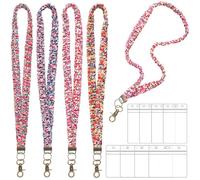 SATINIOR 4 Pcs Stretchy Scrunchie Lanyards with 8 ID Holder for ID Badges and Keys, Cute Neck Scrunchie Lanyard for Teacher Appreciation Gifts Nurses School Classroom(Colorful,Floral Style)