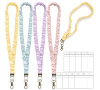 SATINIOR 4 Pcs Stretchy Scrunchie Lanyards with 8 ID Holder for ID Badges and Keys, Cute Neck Scrunchie Lanyard for Teacher Appreciation Christmas Nurses School Gifts(Macaron Color,Pure Color Style)