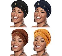 SATINIOR 4 Pieces African Women Turban Cap Head Wraps Beaded Headscarf Beanie Wrap