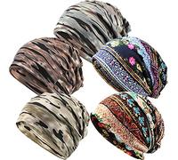 SATINIOR 5 Pieces Women's Slouchy Beanie Chemo Hat Stretch Cancer Head Wraps Sleep Head Scarf for Cancer Patient, Multicolor, M