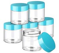 SATINIOR 6 Pack 2 oz Plastic Jars Containers with Lids Wide-mouth Refillable Leakproof Reusable Round Empty Jars for Travel Cosmetic Dry Food Spice Candy Cookie Home Kitchen Organizing(Blue)