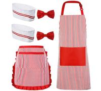 SATINIOR 6 Pcs Adult Waiter Costume Kit Soda Jerk Apron Chef Hat Bow Ties Carnival Costume for 1950s Movie Night Circus Party