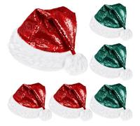SATINIOR 6 Pcs Christmas Santa Hat Claus Xmas Hat for Adults Unisex with Lining Plush Brim for Christmas New Year (Sequin,Red, Green)