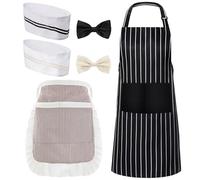 SATINIOR 6 Pcs Halloween Adult Couple Waiter Costume Popcorn Circus Soda Jerk Hot Dog Vendor Costume 50s Party, Black, White, Beige, Striped