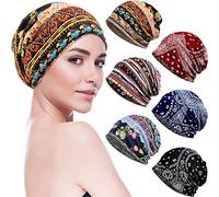SATINIOR 6 Pieces Chemo Headwear for Women Cancer Bohemian Beanie with a Hole Baggy Slouchy Soft Head Wrap Sleep Hat Lightweight Skullcap for Women Patients Yoga Hiking Hair Loss