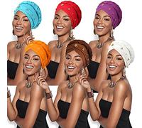 SATINIOR 6 Pieces Women African Turban Caps Twisted Braid Beaded Head Wraps Bonnet Beanie Headscarf Solid Color Elastic Wrap Cap for Women (Multi Colors), M
