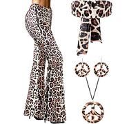 SATINIOR 60s 70s Women Hippie Costume Outfits Set, Leopard, XL