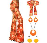 SATINIOR 60s 70s Women Outfit Hippie Costume Accessories Disco Flared Pants for Halloween 70s Theme Party, Multicolor, Medium