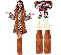 SATINIOR 70s 60s Hippie Costume Set 70s Outfits Accessories for Carnival Party Halloween Women Disco Dress for Girls (Adult Size (x-small))