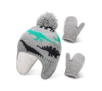 SATINIOR Baby Knitted Winter Hat and Gloves Set, Toddler Knit Snow Lined Hat and Gloves for 1-2 Years Old Girls Boys (Grey)
