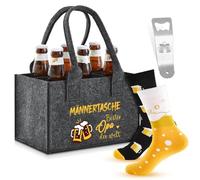 SATINIOR Beer Gifts for Grandpa 24 x 15 x 15 cm Extra Thick Felt Men's Bag with 6 Compartments and Funny Socks Bottle Opener Bottle Opener for Birthday Party Men Gentlemen
