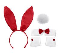 SATINIOR Bunny Costume Set Rabbit Ear Headband Collar Bow Tie Costume Cuffs Rabbit Tail for Easter Party(Red)