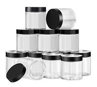 SATINIOR Empty 12 Pack Clear Plastic Slime Storage Favor Jars Wide-mouth Plastic Containers with Lids for Beauty Products, DIY Slime Making or Others (10 oz, Black)