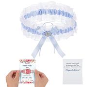 SATINIOR Garters Belt for Brides Blue Lace and Ribbon Elastic Bow with Congratulations Card, Wedding Gift for Party, Engagement, Bridal Shower(Light Blue)