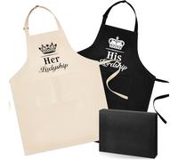 SATINIOR His and Hers Couple Aprons Set Valentine Gifts with Cards and Box, Adjustable Waterproof Mr and Mrs Cooking Aprons with Pockets for Valentine's Day Wedding Anniversary Housewarming
