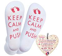 SATINIOR Keep Calm and Push Funny Maternity Socks Mummy to Be Sign Pregnancy Christmas Baby Shower Present Cotton Socks Mum to Be Gifts Wooden Heart Keepsake with Rope for Pregnancy Women(Pink)