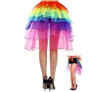 SATINIOR Lingerie Bubble Skirt Women's Bustle Skirt Layered Tulle Dancing Tutu Skirt for Stage Activities, Rainbow Color, One Size