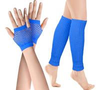 SATINIOR Neon Leg Warmers and Fishnet Gloves Set 80s Fancy Dress Costume Accessory Stretchy Leg Warmers Fishnet Gloves (Blue)