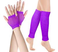 SATINIOR Neon Leg Warmers and Fishnet Gloves Set 80s Fancy Dress Costume Accessory Stretchy Leg Warmers Fishnet Gloves (Purple)