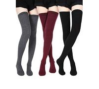 SATINIOR Over Knee Thigh High Socks Striped Boot Socks 3 Striped Thigh High Socks Womens Tube Socks Warm Cosplay Stockings