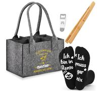 SATINIOR Pack of 4 Beer Bag Men Birthday Gift 24 cm Extra Thick Felt Bottle Bag 6 Compartments Funny Beer Socks Bottle Opener Barbecue Tongs for Friend, as shown in the picture, Fashion