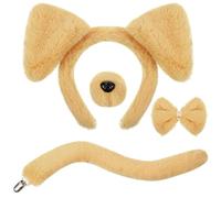 SATINIOR Puppy Dog Costume Set Ears Headband Nose Bow Tie Tail Animal Cosplay for Kid Halloween(Light Brown,Adorable Dog)