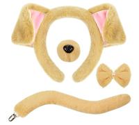 SATINIOR Puppy Dog Costume Set Ears Headband Nose Bow Tie Tail Animal Cosplay for Kid Halloween(Light Brown,Lively Dog)