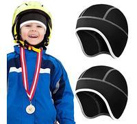SATINIOR Reflective Kids Thermal Helmet Liner 2 Pieces Black Thin Skull Caps Running Hat Men Winter Bike Cap Warm Cycling with Stripe Cover Ears Beanie for Outdoor Activities, M