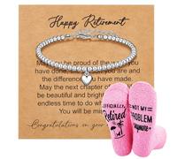 SATINIOR Retirement Gifts for Women - Pink Socks & Bracelet Set with Card, Funny Happy Retirement Gift for Coworker, Colleague, Teacher, Nurse, Leaving Goodbye Present