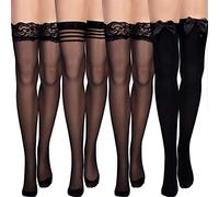 SATINIOR Silk Thigh High Stocking for Women Lace Silicone Socks Satin Bow Top Stocking (Black)