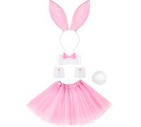 SATINIOR Women Bunny Costume Set Rabbit Ear Headband Collar Bowtie Cuffs Rabbit Tail Tutu Skirt for Mardi Gras Easter Party(Pink)