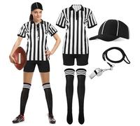 SATINIOR Women Referee Costume Black and White Stripe Ref Shirt Jersey Shorts Referee Hat for Halloween Cosplay Party (Small)
