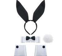 SATINIOR Women's Bunny Accessory Set Rabbit Ear Headband Collar Bow Tie Costume Cuffs Rabbit Tail for Halloween Costume