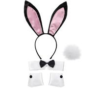 SATINIOR Women's Bunny Costume Set Rabbit Ear Headband Collar Bow Tie Costume Cuffs Rabbit Tail for Halloween Christmas Costume Cosplay Party (Pink)